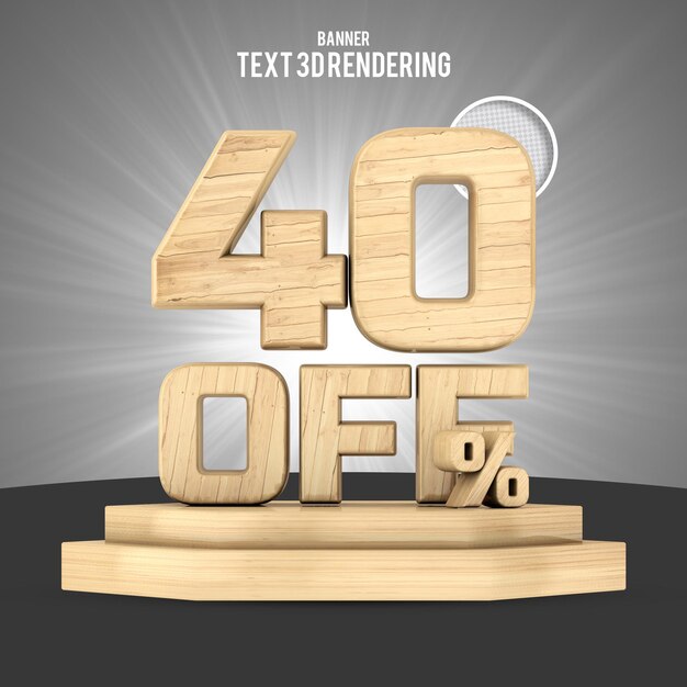 40 Holzprozent Angebot in 3D-Rendering isoliert