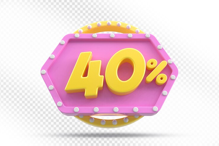 PSD 40 percent offer pink label 3d illustration