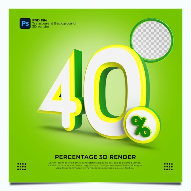 40 Percentuale 3D Render Colori verdegiallobianco con elementi