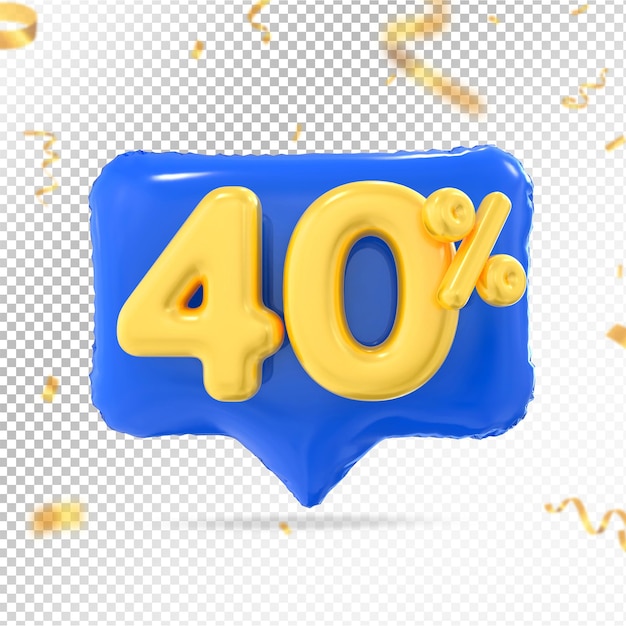 40 por cento de oferta em renderização 3d azul