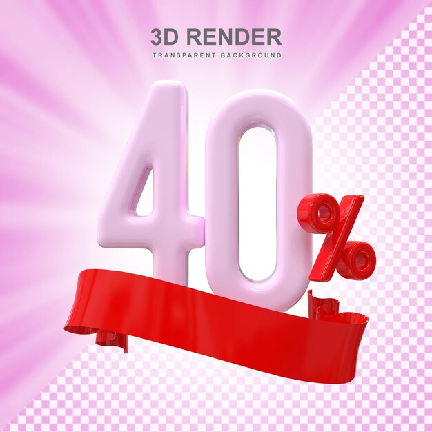 PSD 40 por cento de promoção de venda 3d render