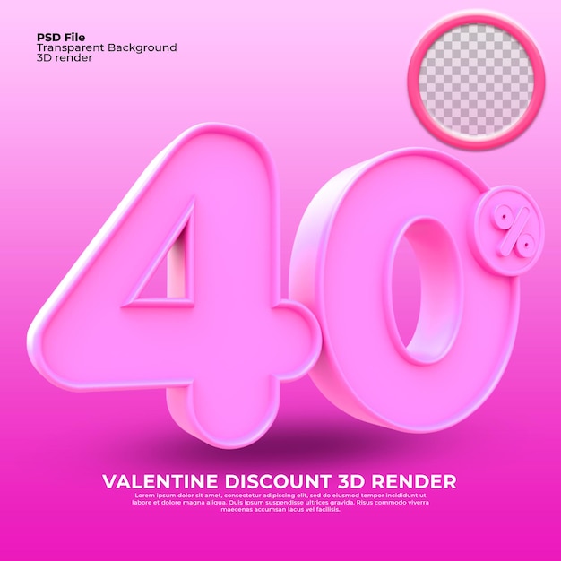 40 Pourcentage Saint Valentin Vente 3d Render Couleur Rose