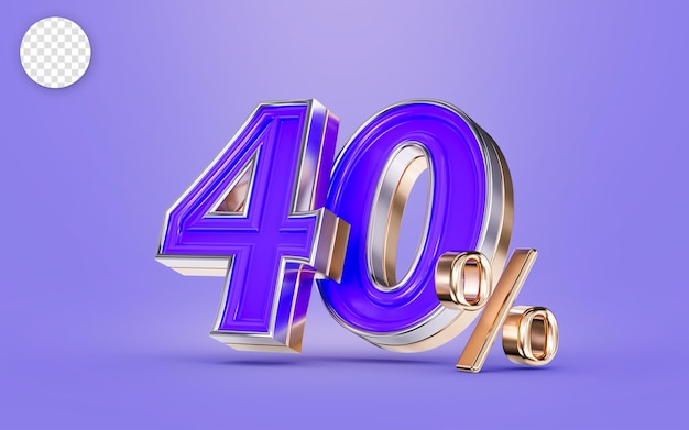 40 prozent rabatt bieten lila farbnummer und hintergrund 3d-renderkonzept für große einkäufe