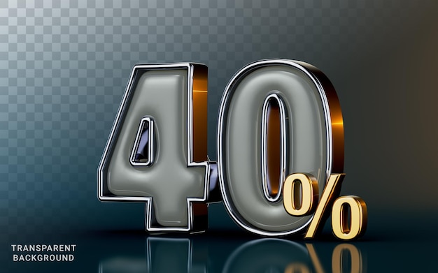 40 Prozent Rabatt Mega Sell Angebot Glaseffekt auf dunklem Hintergrund 3D-Renderkonzept zum Einkaufen