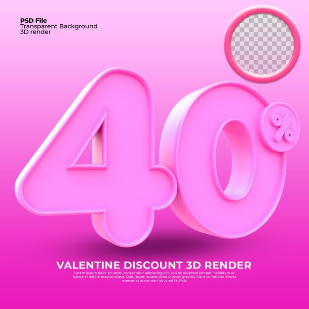 40 prozent valentinstag sale 3d render pink color