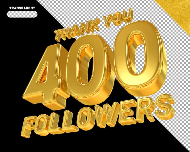400 seguidores con números dorados 3d render