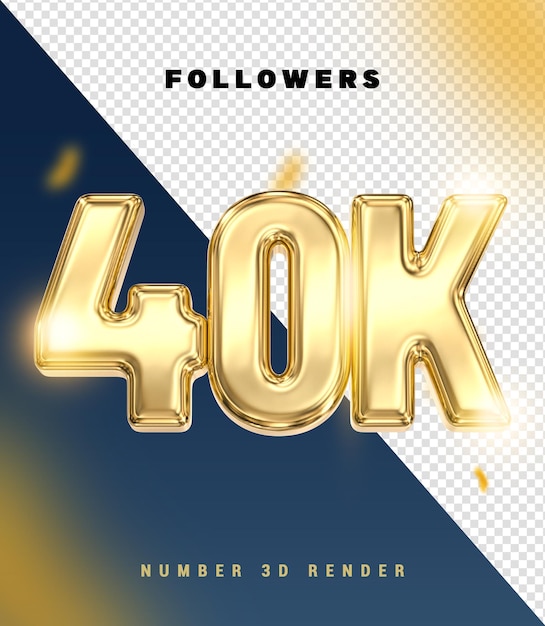 40K Seguidores Celebración Oro Renderizado en 3D