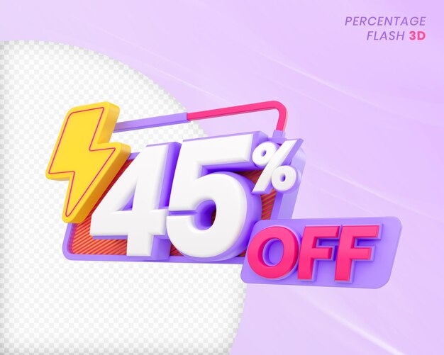 45 por ciento de descuento con elemento flash 3D Render Premium PSD
