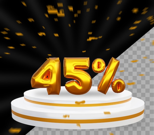 45 por ciento de descuento en representación 3D, oferta de descuento, efecto de texto para banner de venta de publicidad de producto