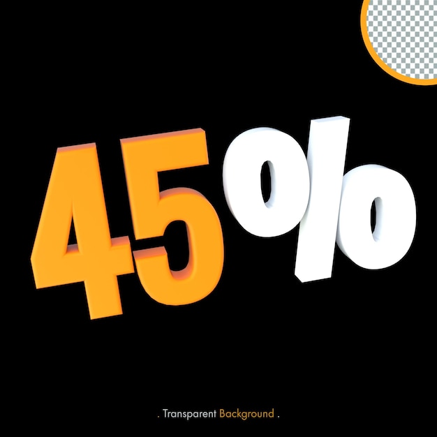 45 Cuarenta y cinco por ciento de descuento en la oferta de procesamiento 3d Ventas especiales Etiqueta color naranja