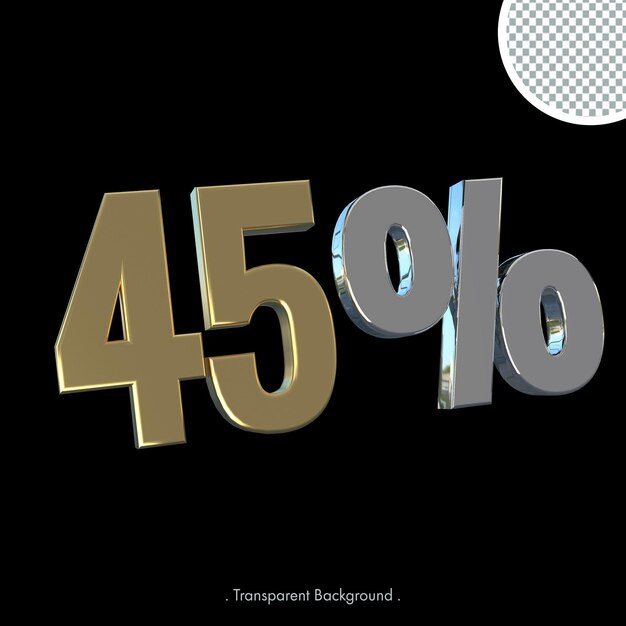 45 Cuarenta y cinco por ciento de descuento en la oferta de renderizado 3d dorado etiqueta de ventas especiales