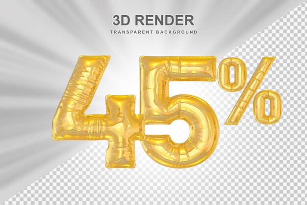45% de oferta em renderização de balão de ouro 3D