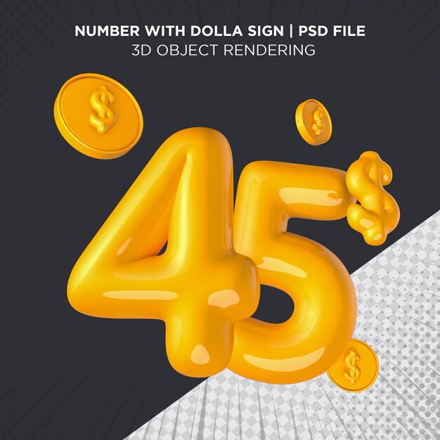 45 dólar número catorce dólares usd signo amarillo representación 3d