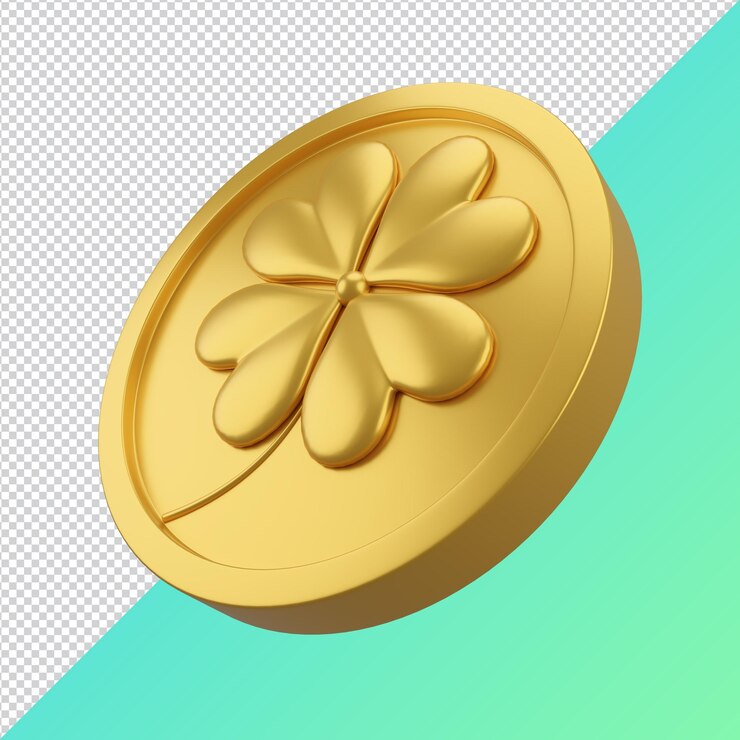 PSD 4trébol con moneda de cuatro hojas símbolo del día de san patricio 3d render psd file