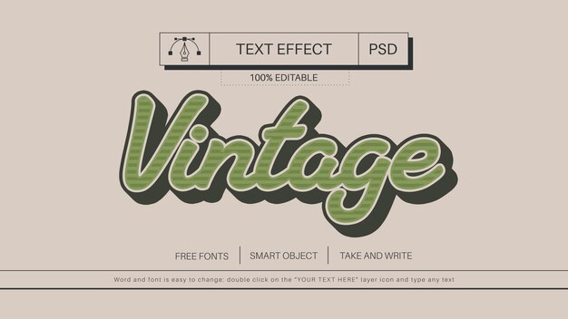 5 Estilo de fonte de efeitos de texto editáveis vintage