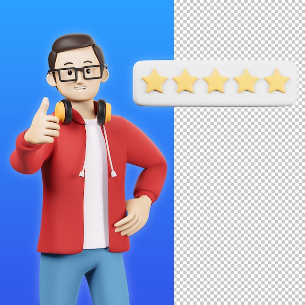 PSD 5 estrelas comentários ilustração de personagem 3d