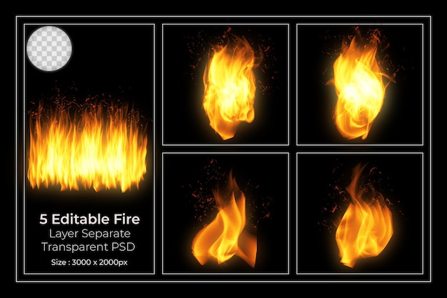 5 llamas de fuego transparentes