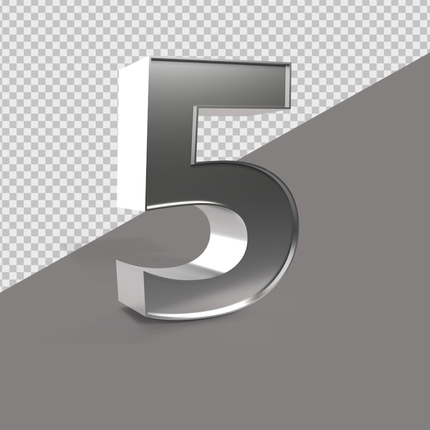 PSD 5 number 3d renderização silver style