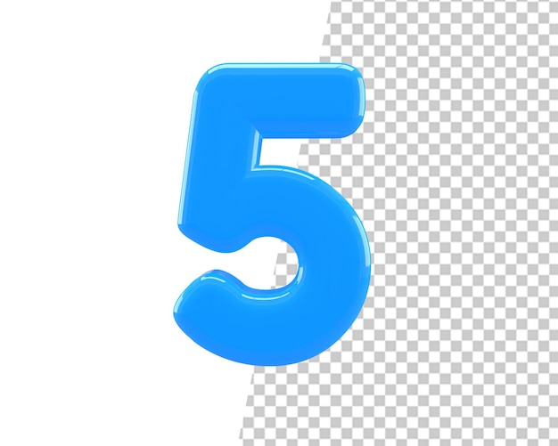 5 numero blu cinque testo 3d rendering