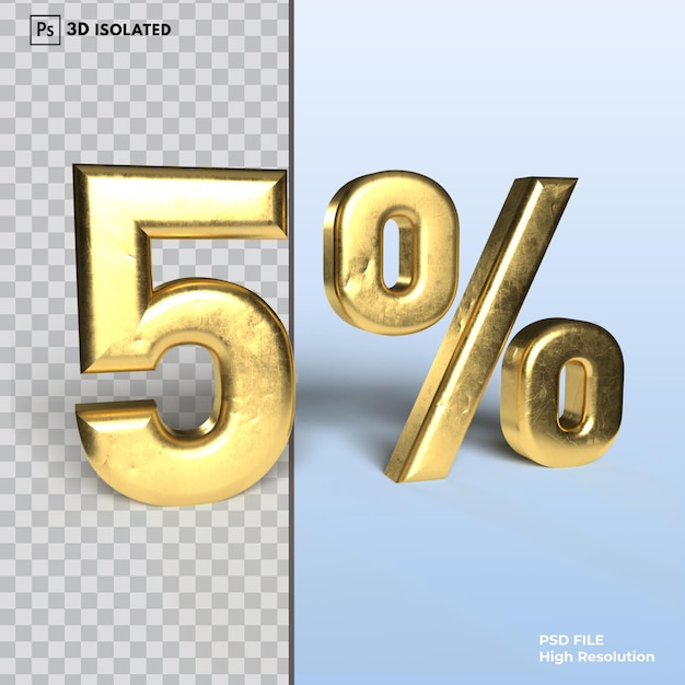 5 número de descuento Porcentaje 3d renderizado aislado sobre fondo transparente PSD