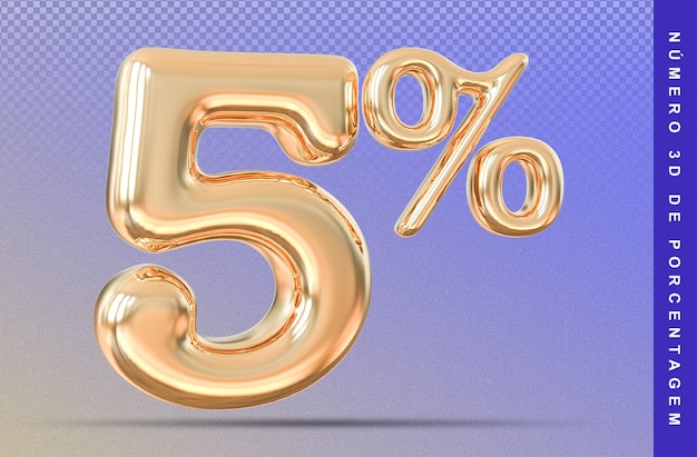 5 Número Porcentaje 3D Oro