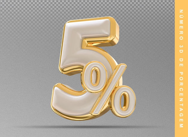 5 Número Porcentaje 3D Oro