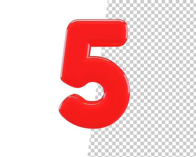 5 número rojo texto 3d render