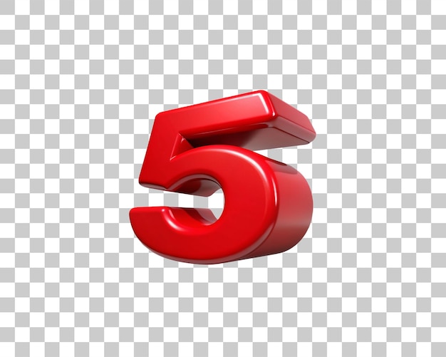 5 número rojo texto 3d render