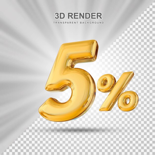 5 percent discount offer Gold 3d render