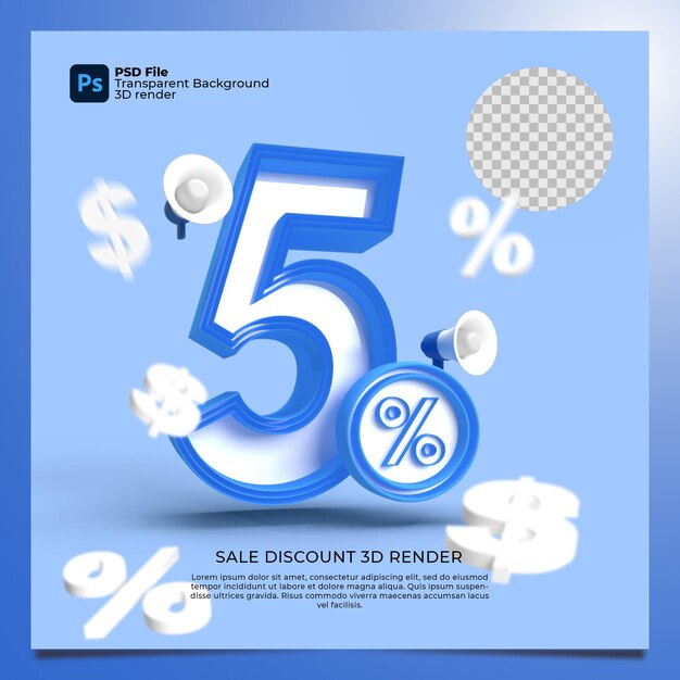 5 Percentuale 3D Render colori blu con elementi