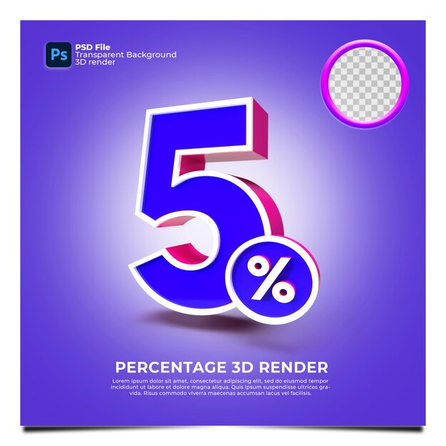 5 Percentuale 3D Render rosa blu