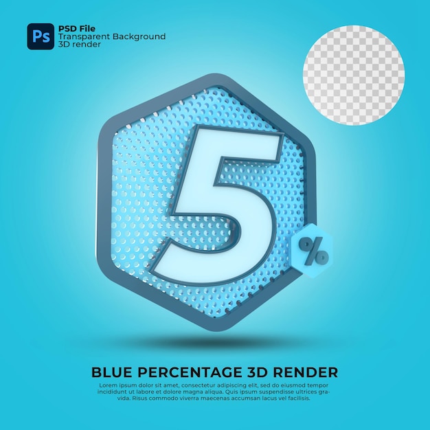 PSD 5 porcentagem 3d render cor azul