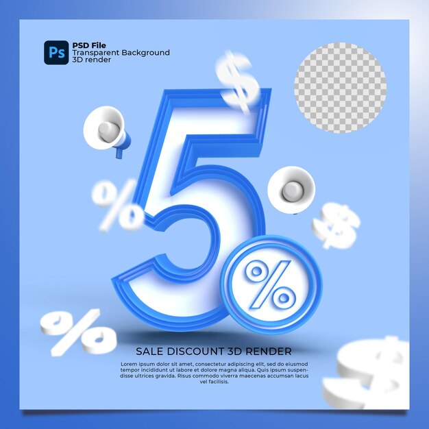 5 Porcentaje 3d Render colores azules con elementos