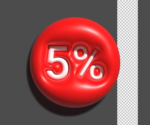 5 Prozent glänzender Text 3D-Renderdesign transparent