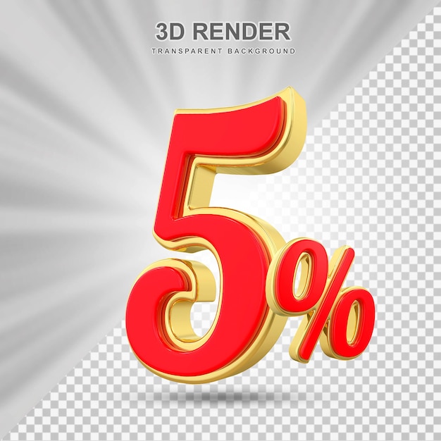 5 Prozent Rabatt-Angebot 3D-Rotgold-Rendering