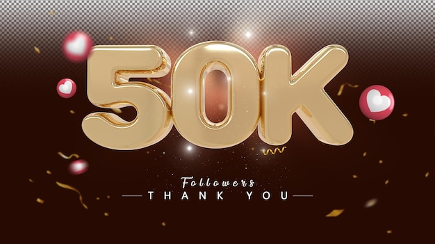 50.000 follower-nummer gold 3d