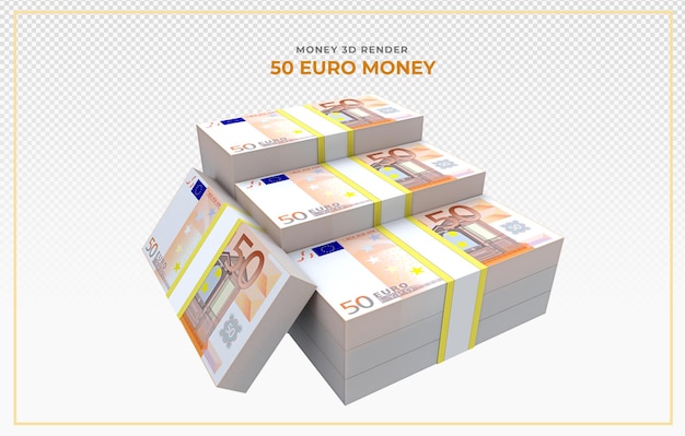 PSD 50 billets en euros argent rendu 3d