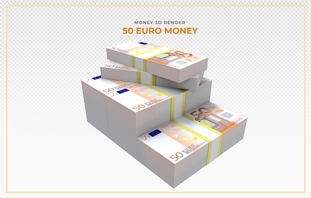 PSD 50 billets en euros argent rendu 3d