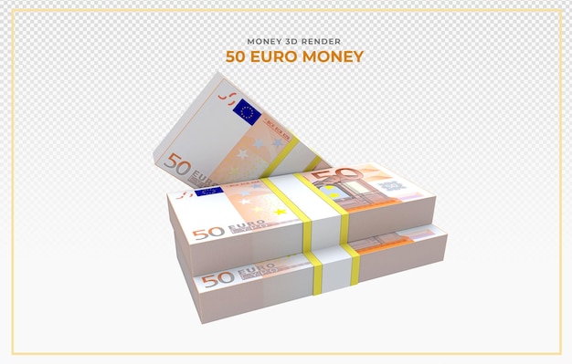 PSD 50 billets en euros argent rendu 3d