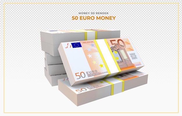 PSD 50 billets en euros argent rendu 3d