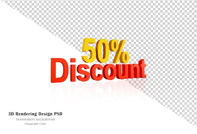 PSD 50 por ciento de descuento en el precio, insignia del concepto de venta para publicidad en 3d.