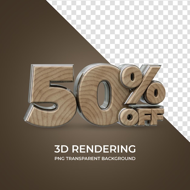 50 por ciento de descuento en renderizado 3d estilo de madera de fondo transparente aislado