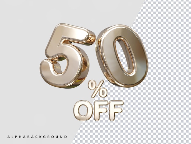 50 por ciento de descuento en la venta Ilustración de texto de renderizado 3D