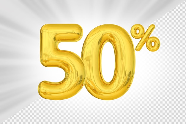 50 por ciento de oferta de oro en globo 3d