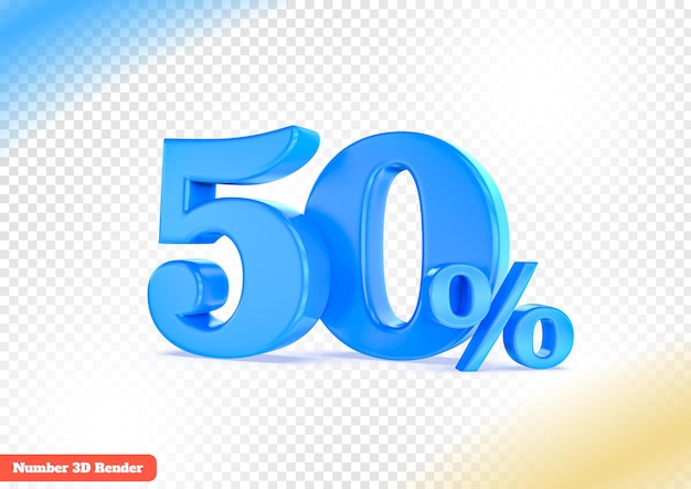 50 por ciento de representación 3d del número azul
