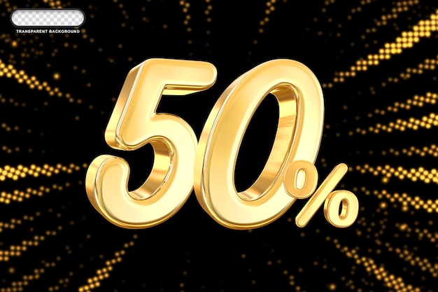 PSD 50% de oferta de ouro em renderização 3d