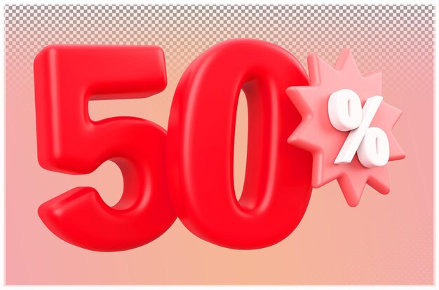 50% de descuento en la venta Número rojo Renderizado en 3D