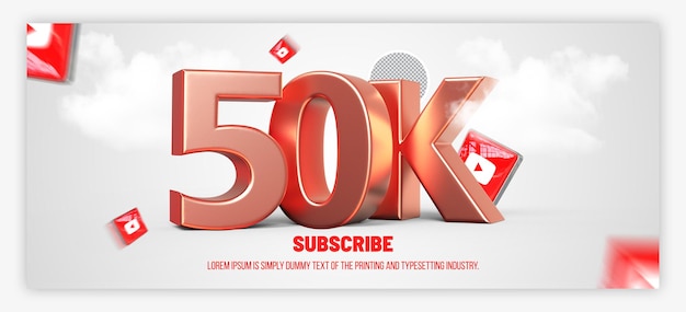 50 mil assinantes do youtube design de renderização em 3D
