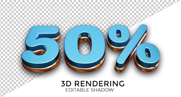 50 Por Cento 3D Renderização de Fundo Transparente Psd