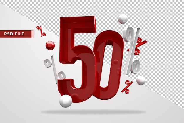 50 porcentaje de signo de porcentaje 3d número rojo, plantilla de archivo psd